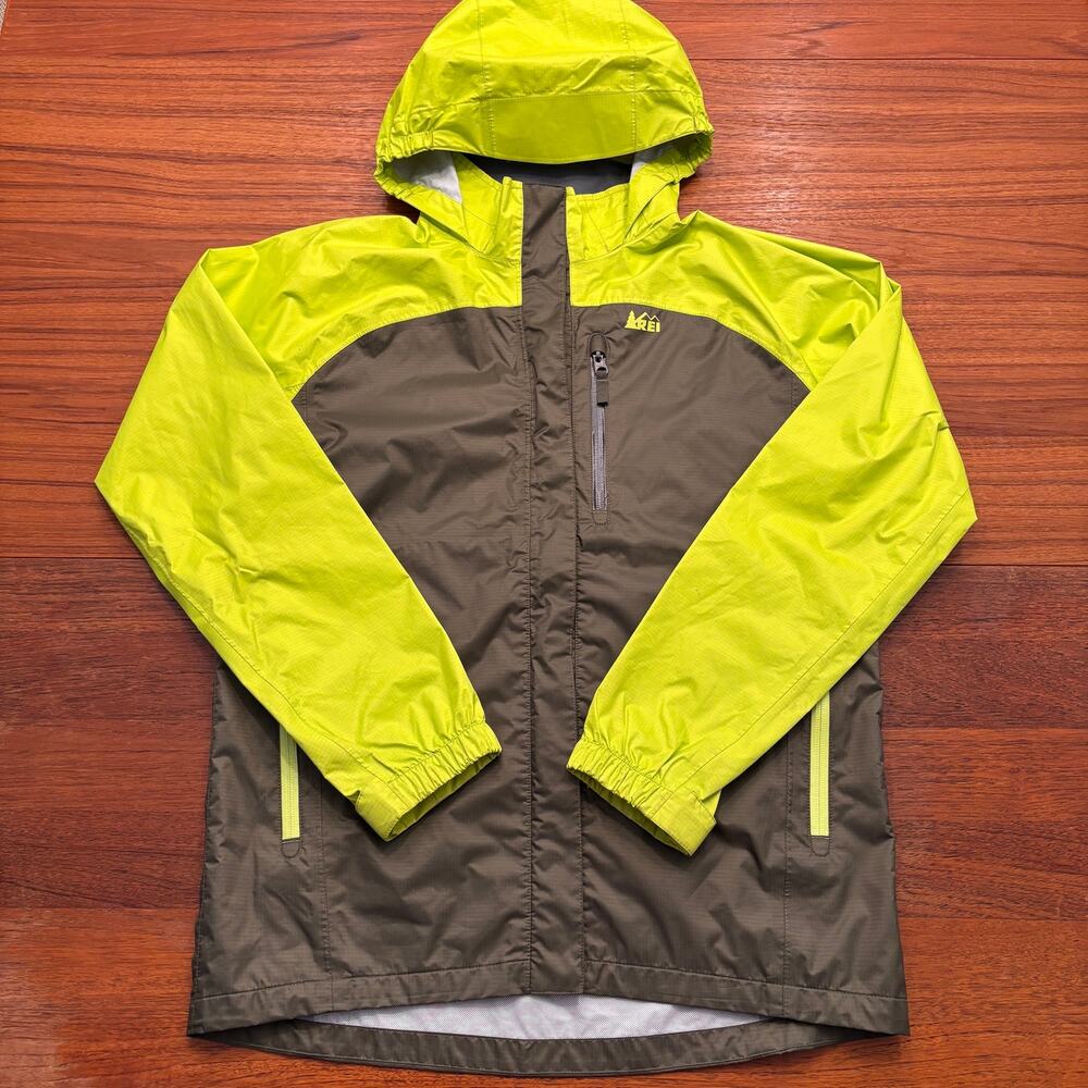 REI Boy's Neon & Olive Green Rain Coat Size XL (18)